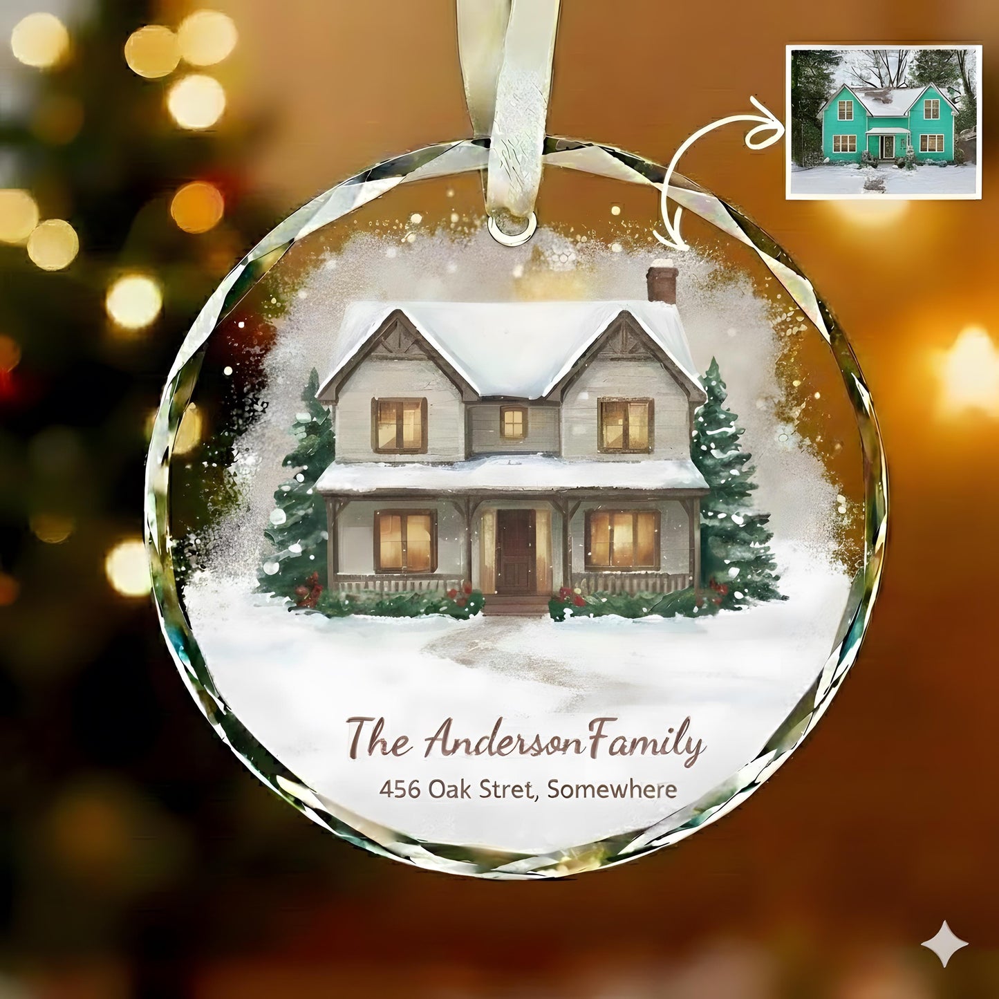 Custom House Portrait Christmas Ornament, Personalized Home Address Family Keepsake, Style Holiday Gift, New Home or First Christmas - product image 2