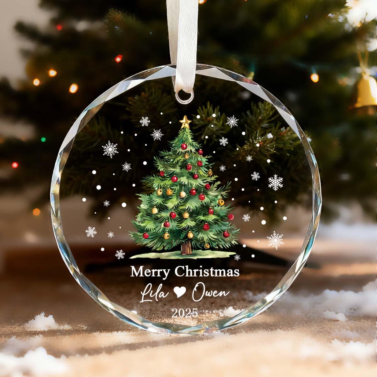 Personalized Crystal Christmas Tree Ornament, Custom Name Keepsake, Couple Holiday Decor Gift - product image 2