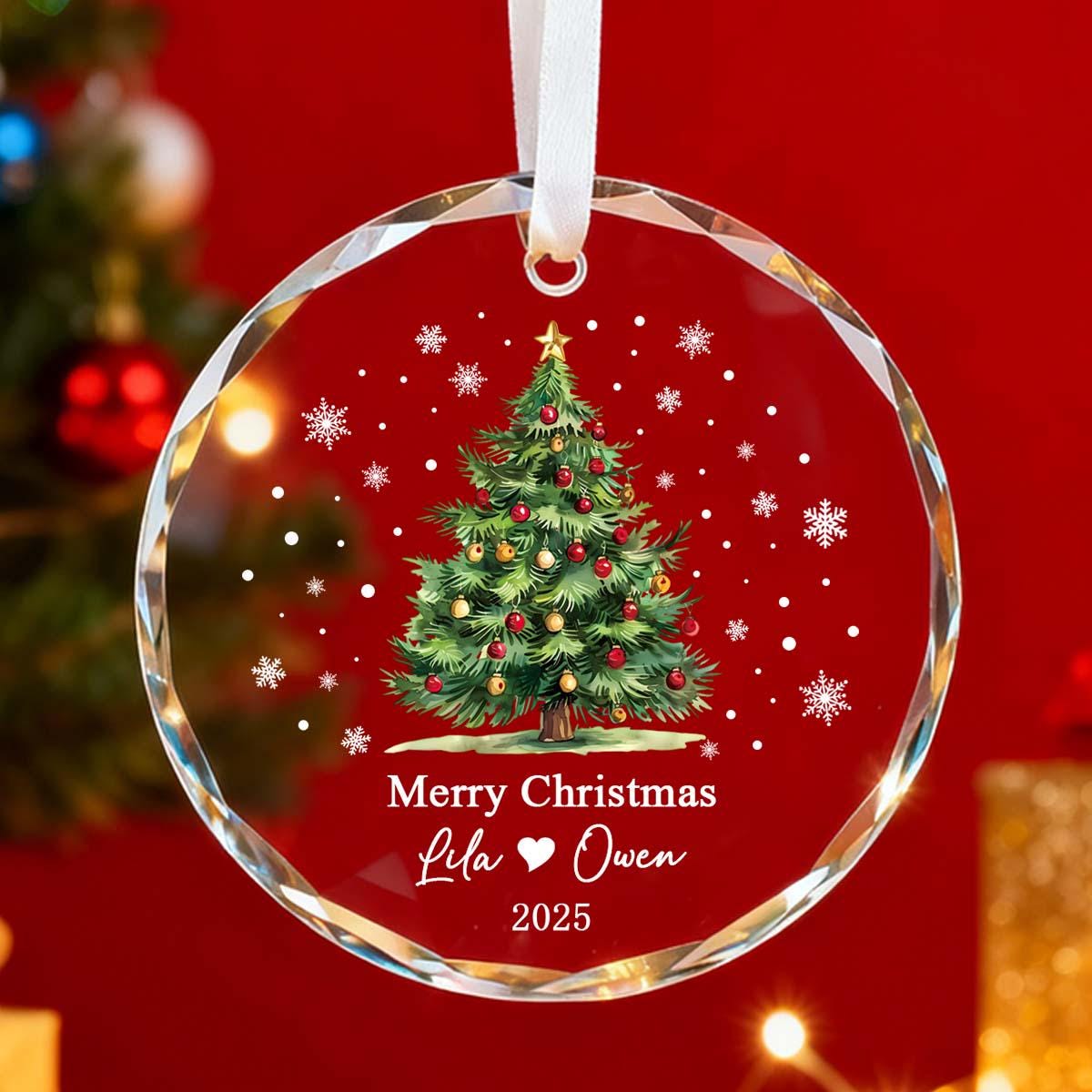 Personalized Crystal Christmas Tree Ornament, Custom Name Keepsake, Couple Holiday Decor Gift - product image 3