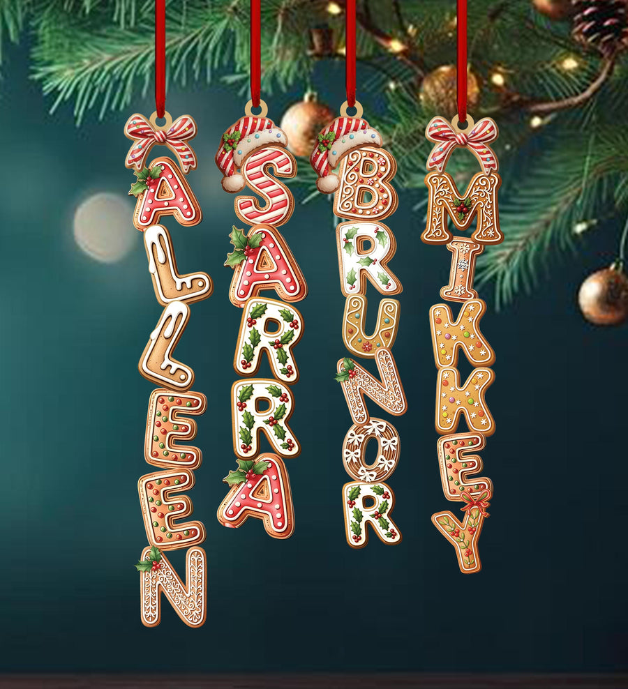 Personalized Kids Name Ornament Acrylic , Custom Stocking Tag, Gingerbread Alphabet Ornament, Christmas Gifts For Kids, Christmas Name Tag - main product image
