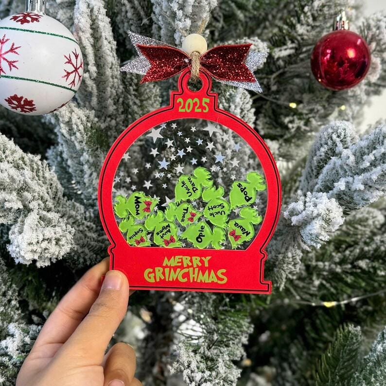 Personalized Grinch Family Shaker Ornament 2026, Custom Name 3D Shake Christmas Ornament, Grinchmas Gift, Holiday Tree Decoration - main product image