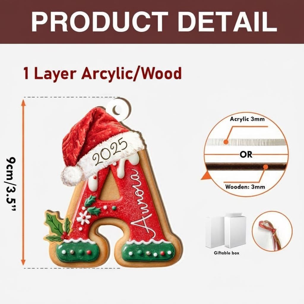 Personalized Gingerbread Letter Ornament, Custom Kids Name Ornament, Stocking Tag for Christmas, Kids Christmas Gift, Christmas Ornament - product image 3
