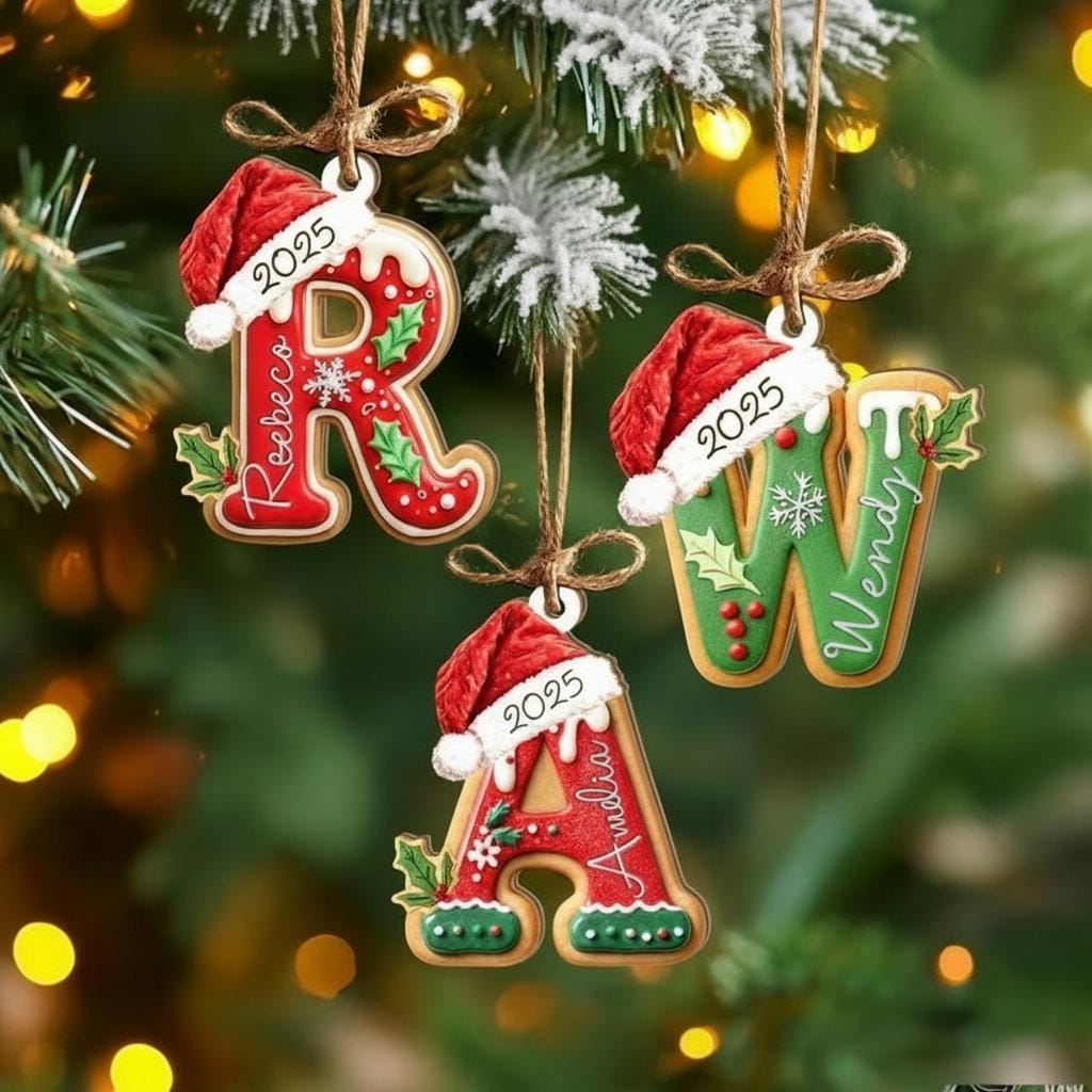 Personalized Gingerbread Letter Ornament, Custom Kids Name Ornament, Stocking Tag for Christmas, Kids Christmas Gift, Christmas Ornament - main product image