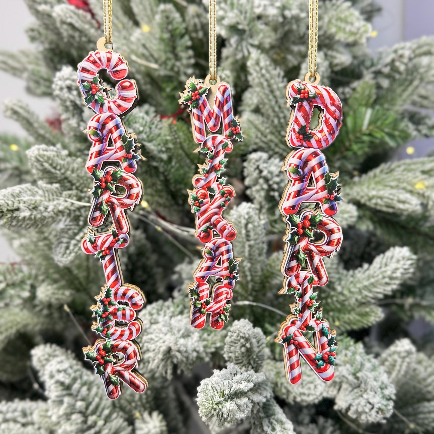 Candy Cane Name Ornament - Personalized Christmas Letter Decor - Peppermint Stripe Wood Tree Tag - Holiday Stocking Stuffer - product image 2