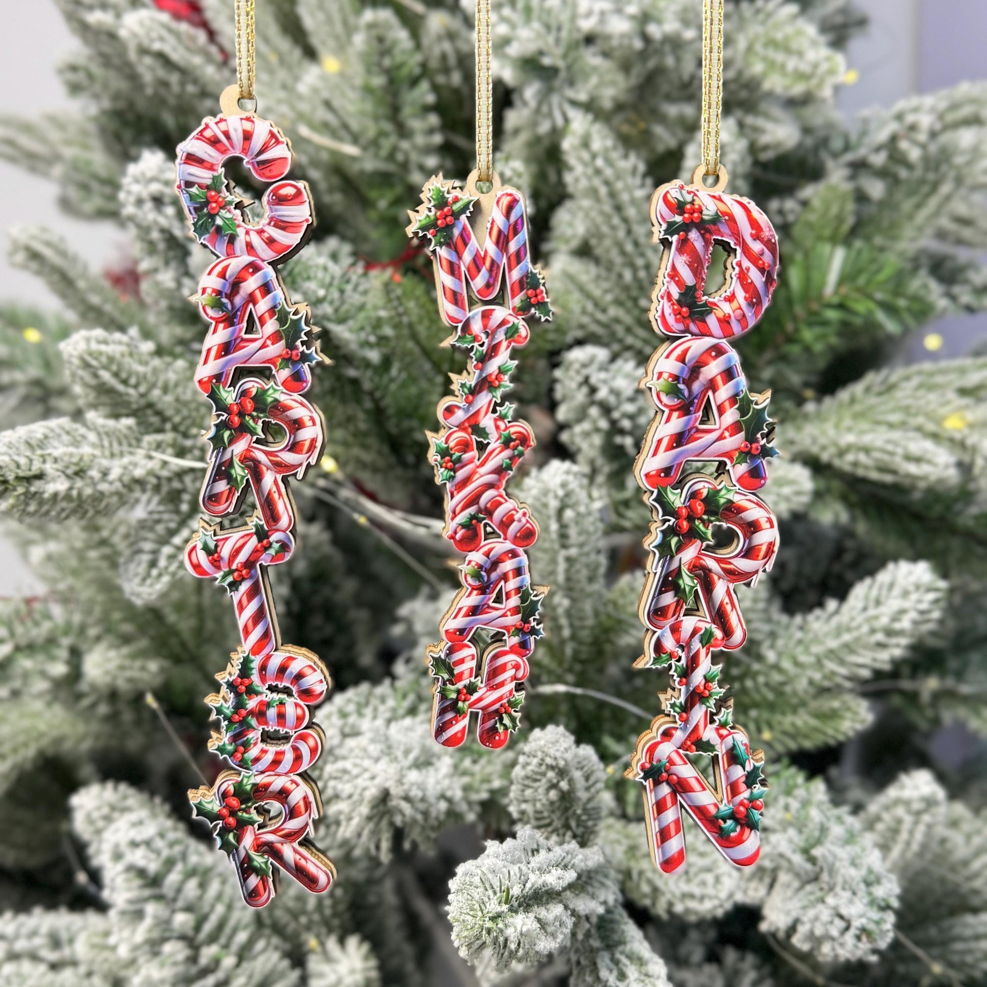 Candy Cane Name Ornament - Personalized Christmas Letter Decor - Peppermint Stripe Wood Tree Tag - Holiday Stocking Stuffer - product image 2