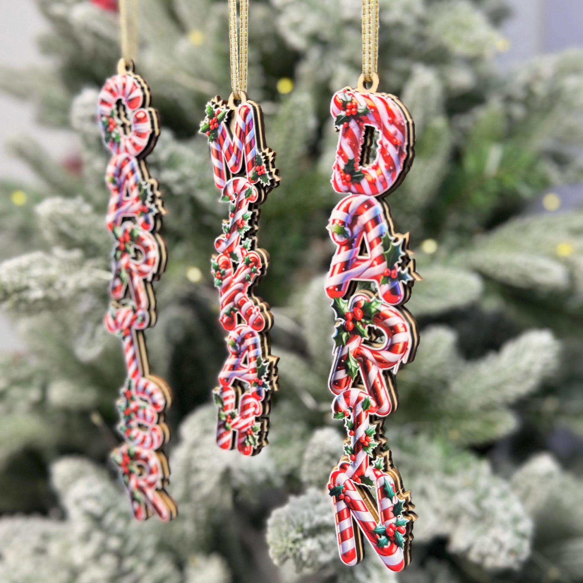 Candy Cane Name Ornament - Personalized Christmas Letter Decor - Peppermint Stripe Wood Tree Tag - Holiday Stocking Stuffer - product image 4