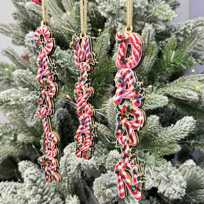 Candy Cane Name Ornament - Personalized Christmas Letter Decor - Peppermint Stripe Wood Tree Tag - Holiday Stocking Stuffer - product image 5