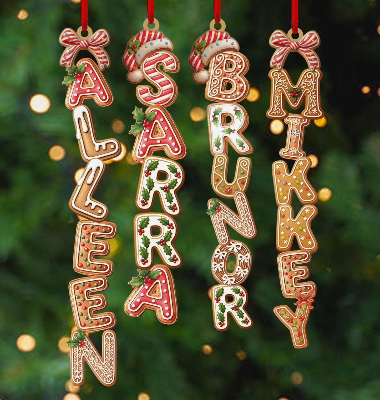 Personalized Kids Name Ornament Acrylic , Custom Stocking Tag, Gingerbread Alphabet Ornament, Christmas Gifts For Kids, Christmas Name Tag - product image 2