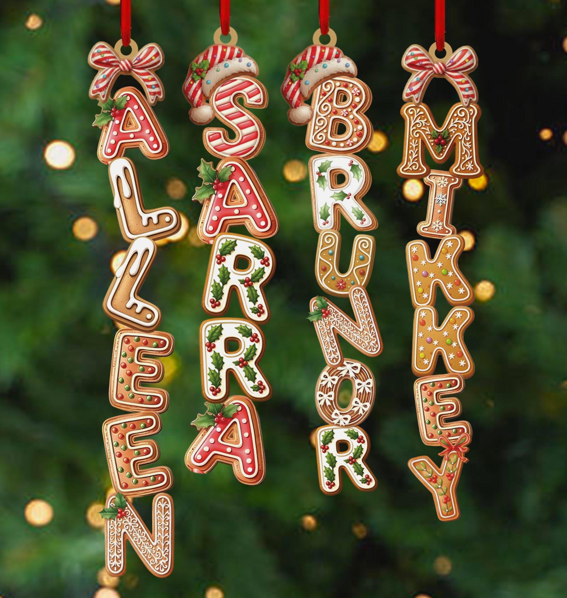 Personalized Kids Name Ornament Acrylic , Custom Stocking Tag, Gingerbread Alphabet Ornament, Christmas Gifts For Kids, Christmas Name Tag - product image 2
