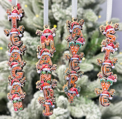 Gingerbread Name Ornaments - Personalized Christmas Letter Decor - Custom Cookie Style Tree Tag - Holiday Stocking Stuffer Gift - main product image