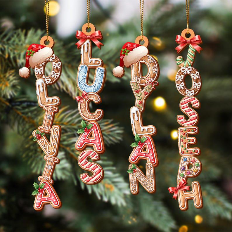 Custom Gingerbread Alphabet Ornament Acrylic, Kids Name Ornament, Acrylic Stocking Tags, Kids Christmas Gifts, Holiday Ornament, Xmas Tree - product image 2