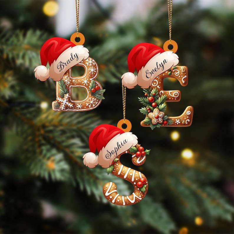Personalized Gingerbread Letter Ornament, Custom Initial Christmas Decoration, Stocking Name Tags, Family Holiday Keepsake Ornaments - product image 9