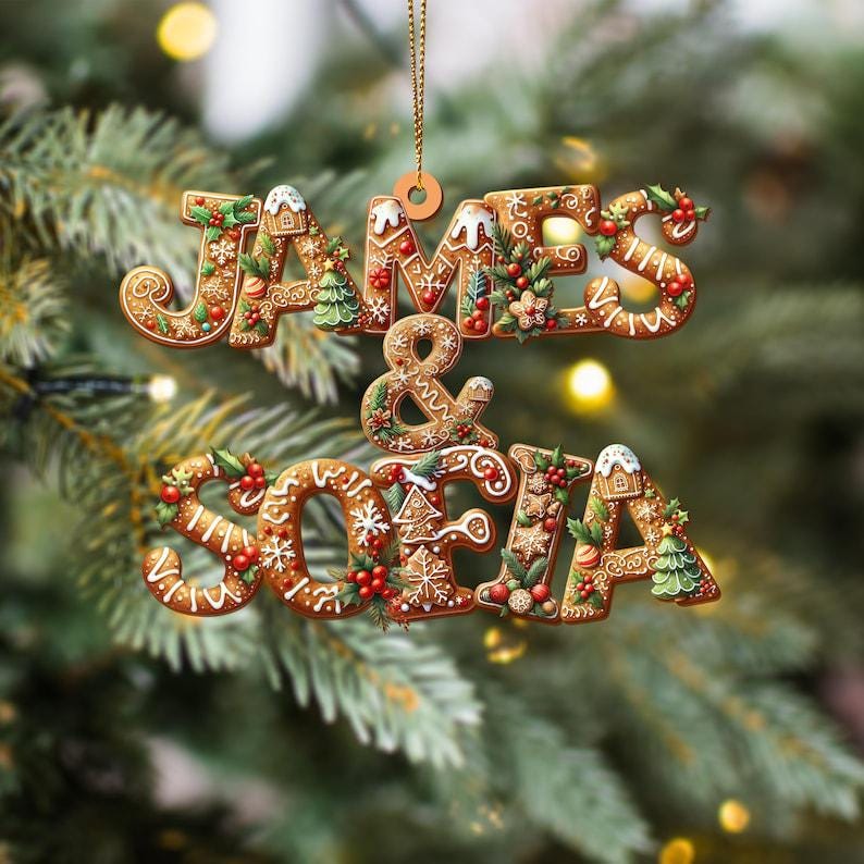 Personalised Couple Christmas Ornament Acrylic 2026, Custom Gingerbread Alphabet Ornaments, First Christmas Together Baubles, Custom Name - product image 3