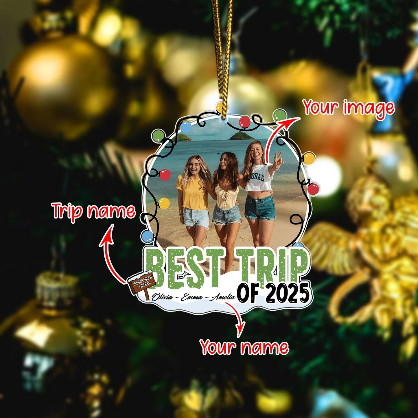 Personalized Girls Trip Ornament 2026, Custom Photo Travel Keepsake,Best Friend Christmas Gift, Vacation Memory Picture Ornament,Family Trip - main product image