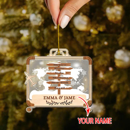 Personalized Travel Ornament 2026, Custom Suitcase with Destinations, Couple Adventure Gift, Honeymoon Keepsake, Wanderlust Trip Memory - main product image