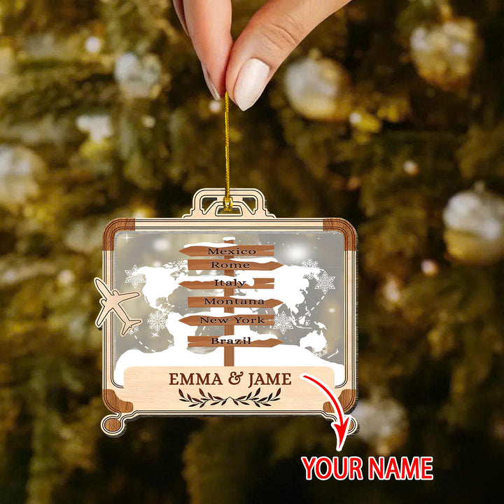 Personalized Travel Ornament 2026, Custom Suitcase with Destinations, Couple Adventure Gift, Honeymoon Keepsake, Wanderlust Trip Memory - main product image