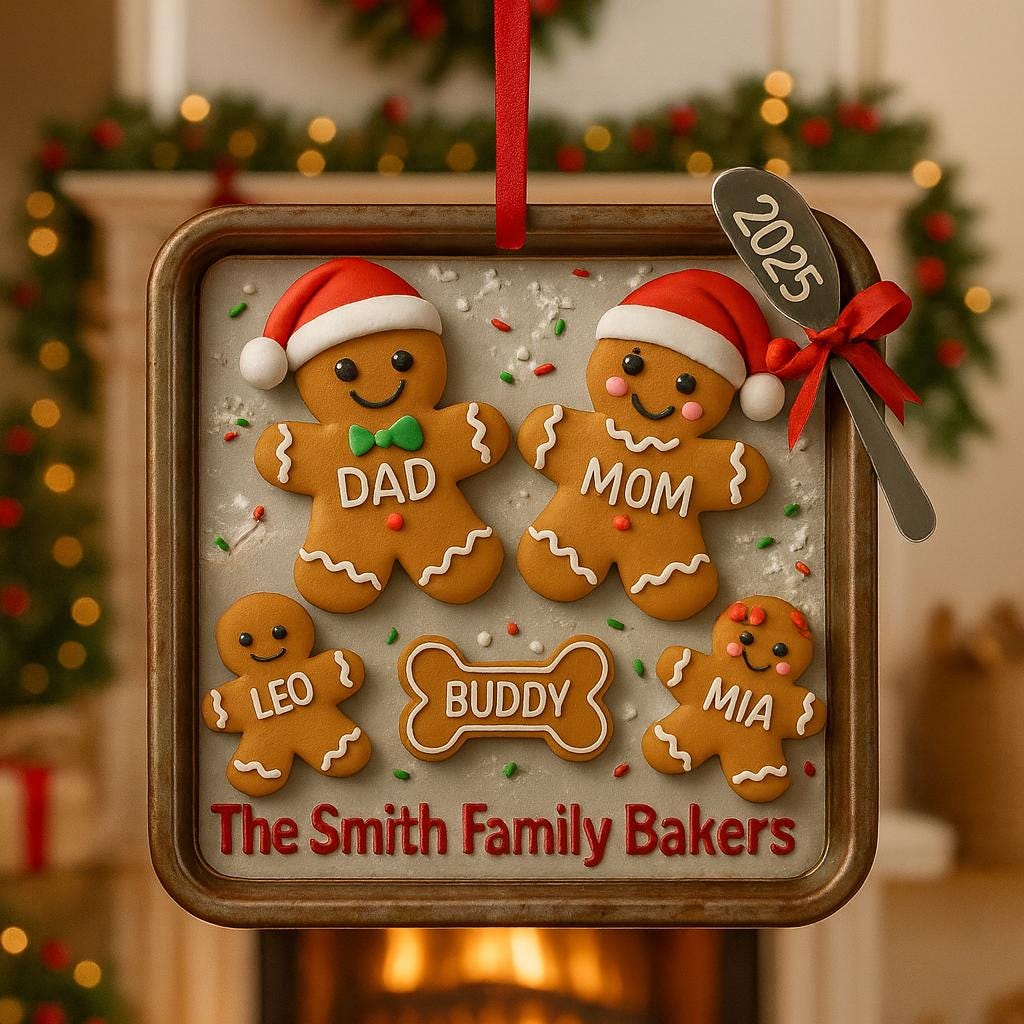 Gingerbread Family Ornament Custom - Personalized Names & Year, Acrylic 2D Christmas Tree Decoration, Custom Family Name Keepsake 2026 - product image 3