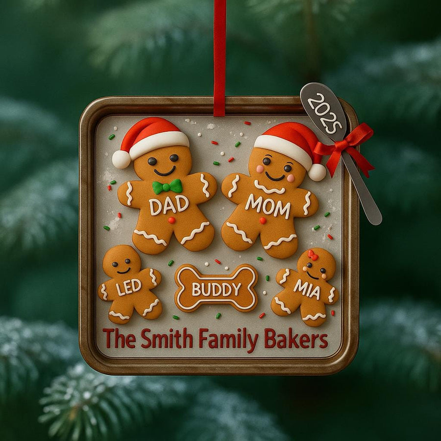 Gingerbread Family Ornament Custom - Personalized Names & Year, Acrylic 2D Christmas Tree Decoration, Custom Family Name Keepsake 2026 - main product image