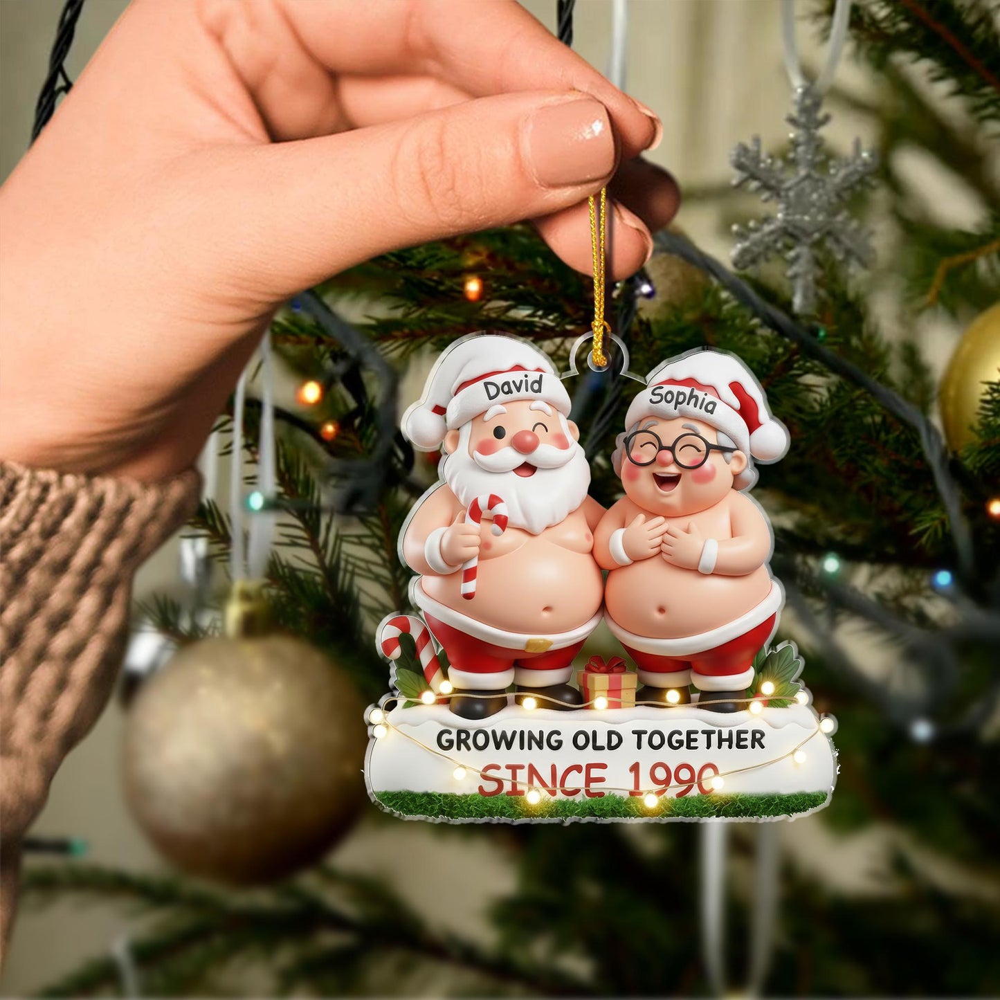Funny Couple Acrylic Ornament – Custom Names & Since Year, Growing Old Together Santa Style, 2D Christmas Decoration Acrylic - product image 6