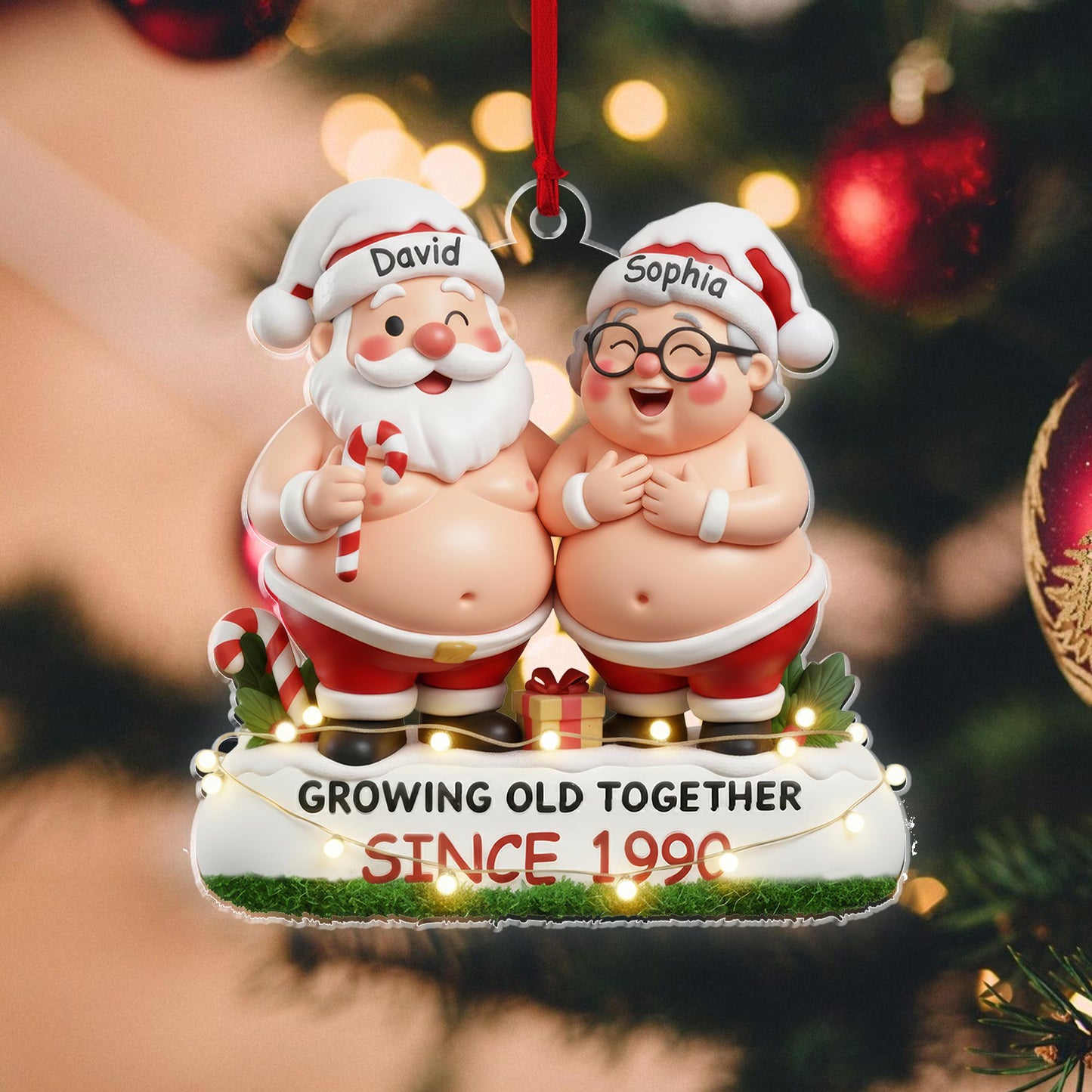 Funny Couple Acrylic Ornament – Custom Names & Since Year, Growing Old Together Santa Style, 2D Christmas Decoration Acrylic - product image 4