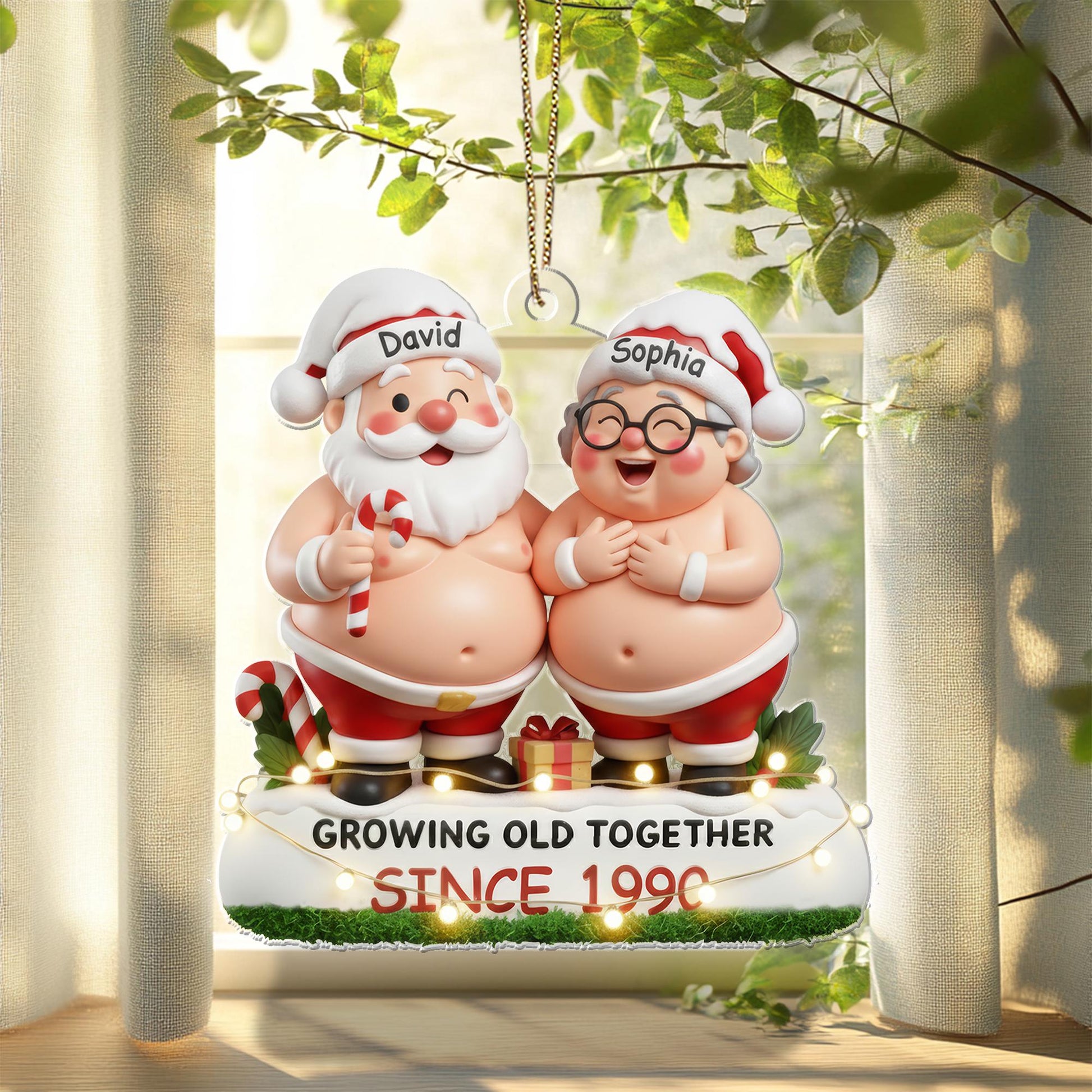 Funny Couple Acrylic Ornament – Custom Names & Since Year, Growing Old Together Santa Style, 2D Christmas Decoration Acrylic - product image 3