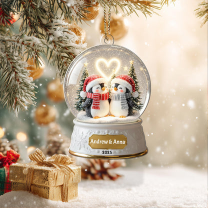Cute Penguin Couple Acrylic Ornament – Custom Names & Year 2026, Personalized Snow Globe 2D Christmas Keepsake, Romantic Gift - product image 5