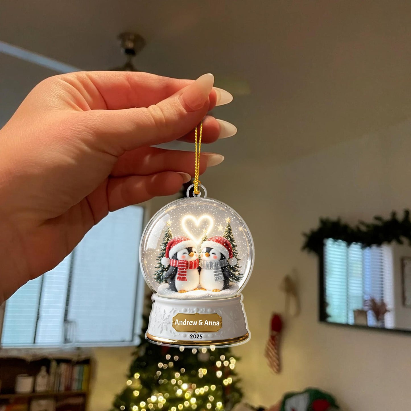 Cute Penguin Couple Acrylic Ornament – Custom Names & Year 2026, Personalized Snow Globe 2D Christmas Keepsake, Romantic Gift - product image 7