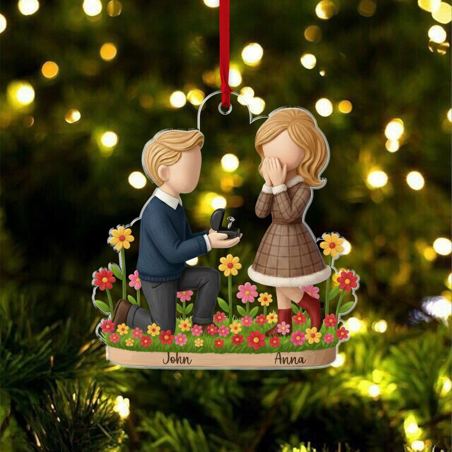 Engagement Proposal Ornament – Custom Names & Date, Romantic 2D Acrylic Keepsake 3mm, Personalized Couple Christmas Gift - main product image