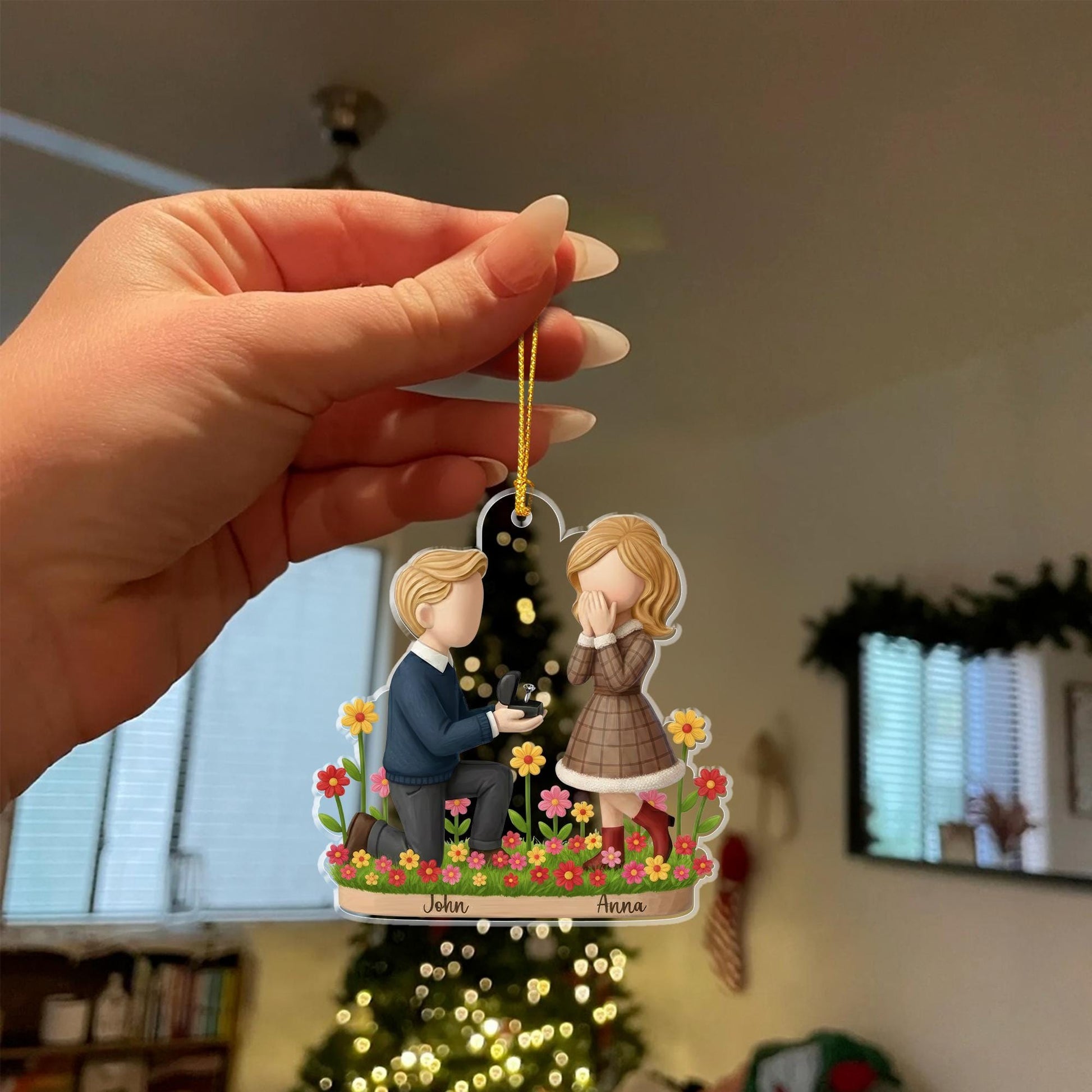 Engagement Proposal Ornament – Custom Names & Date, Romantic 2D Acrylic Keepsake 3mm, Personalized Couple Christmas Gift - product image 4