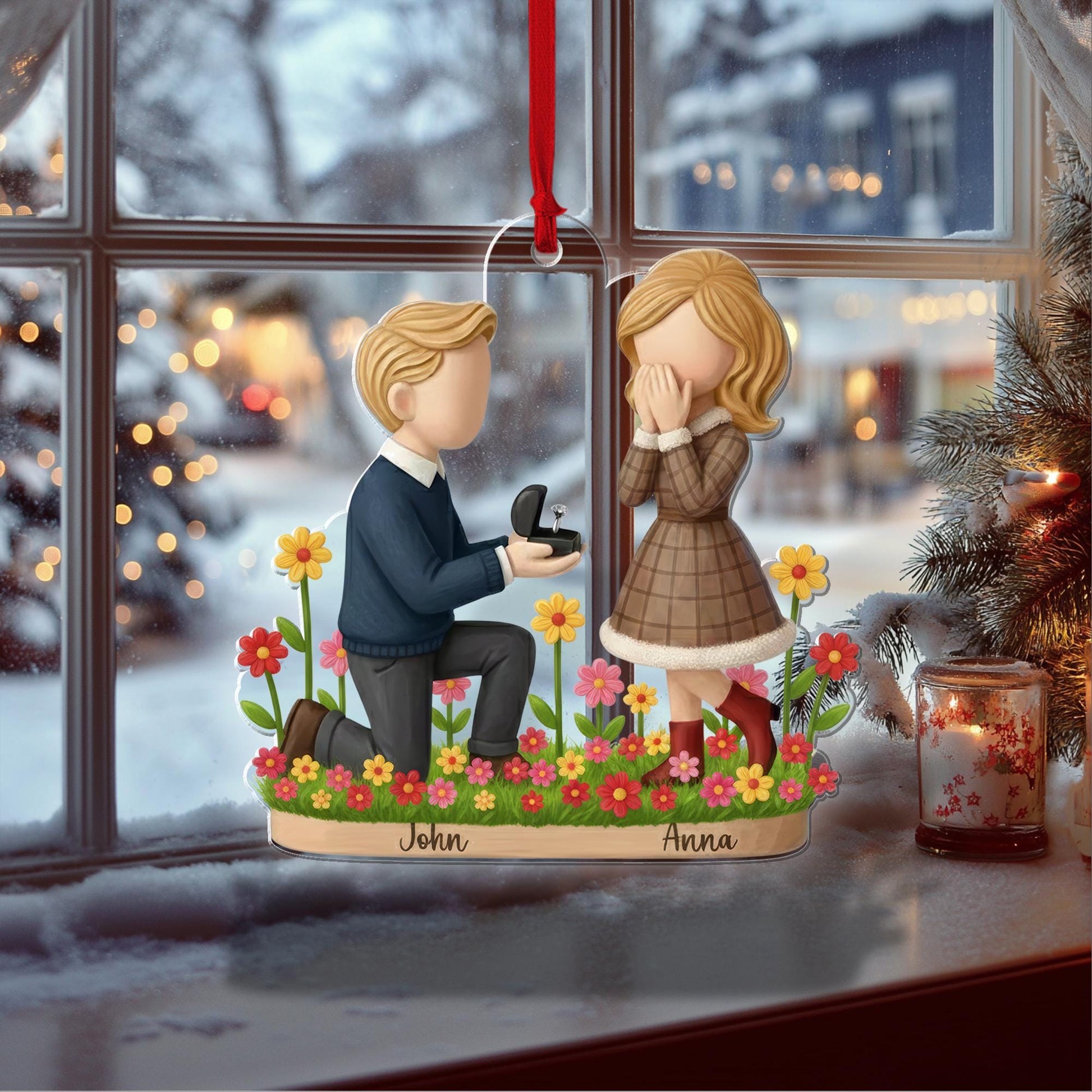 Engagement Proposal Ornament – Custom Names & Date, Romantic 2D Acrylic Keepsake 3mm, Personalized Couple Christmas Gift - product image 5