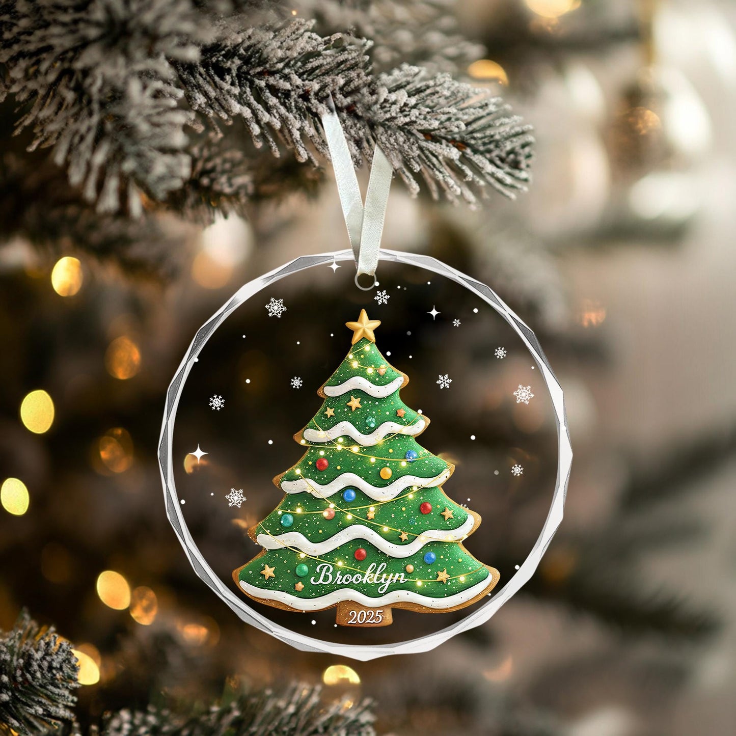 Custom Crystal Christmas Ornament – Personalized Name & Year, Gingerbread Tree Glass Decoration, Holiday Keepsake Gift - main product image