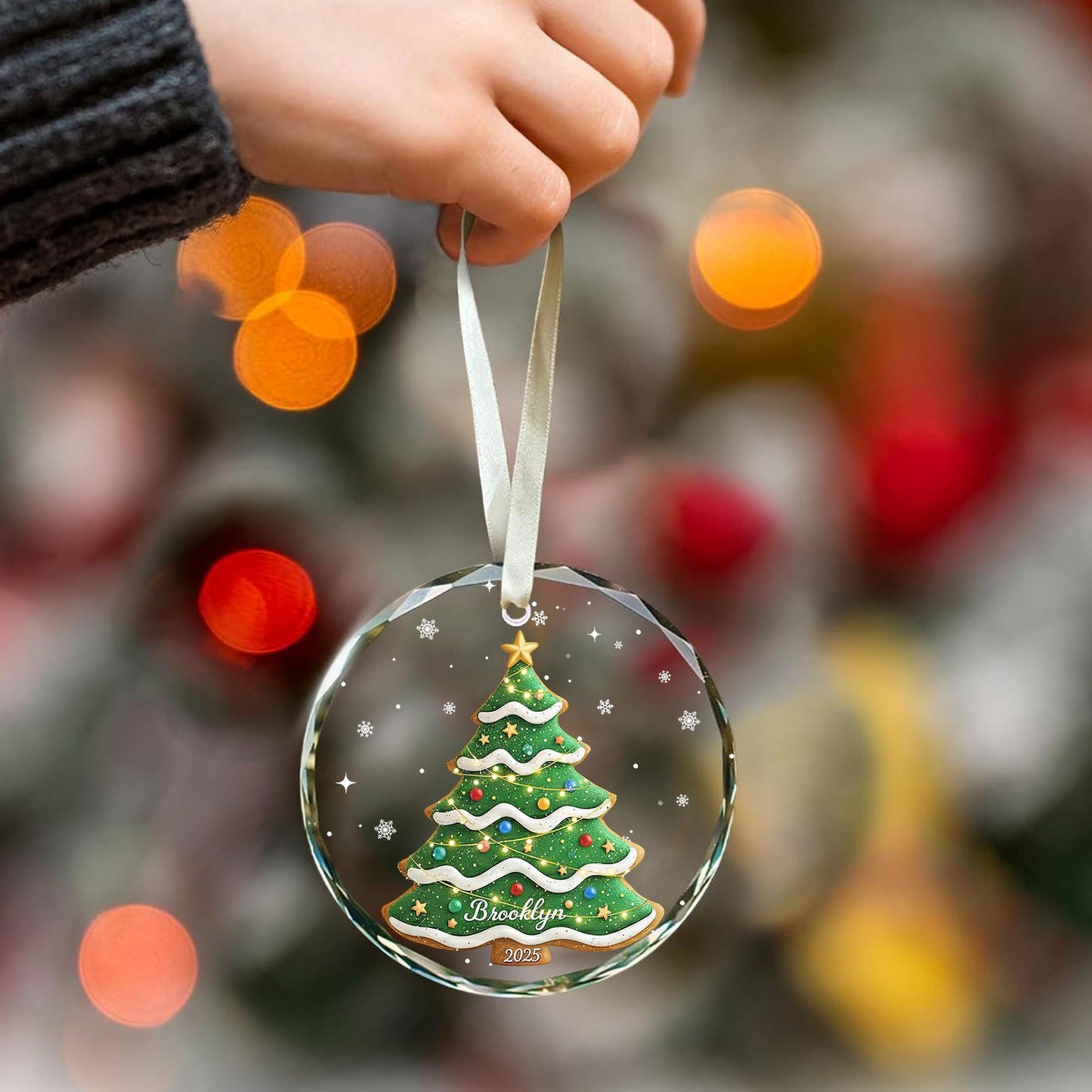 Custom Crystal Christmas Ornament – Personalized Name & Year, Gingerbread Tree Glass Decoration, Holiday Keepsake Gift - product image 2
