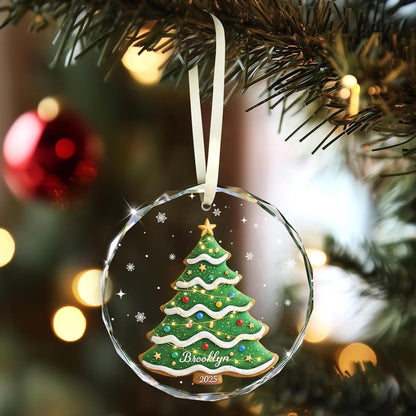 Custom Crystal Christmas Ornament – Personalized Name & Year, Gingerbread Tree Glass Decoration, Holiday Keepsake Gift - product image 3