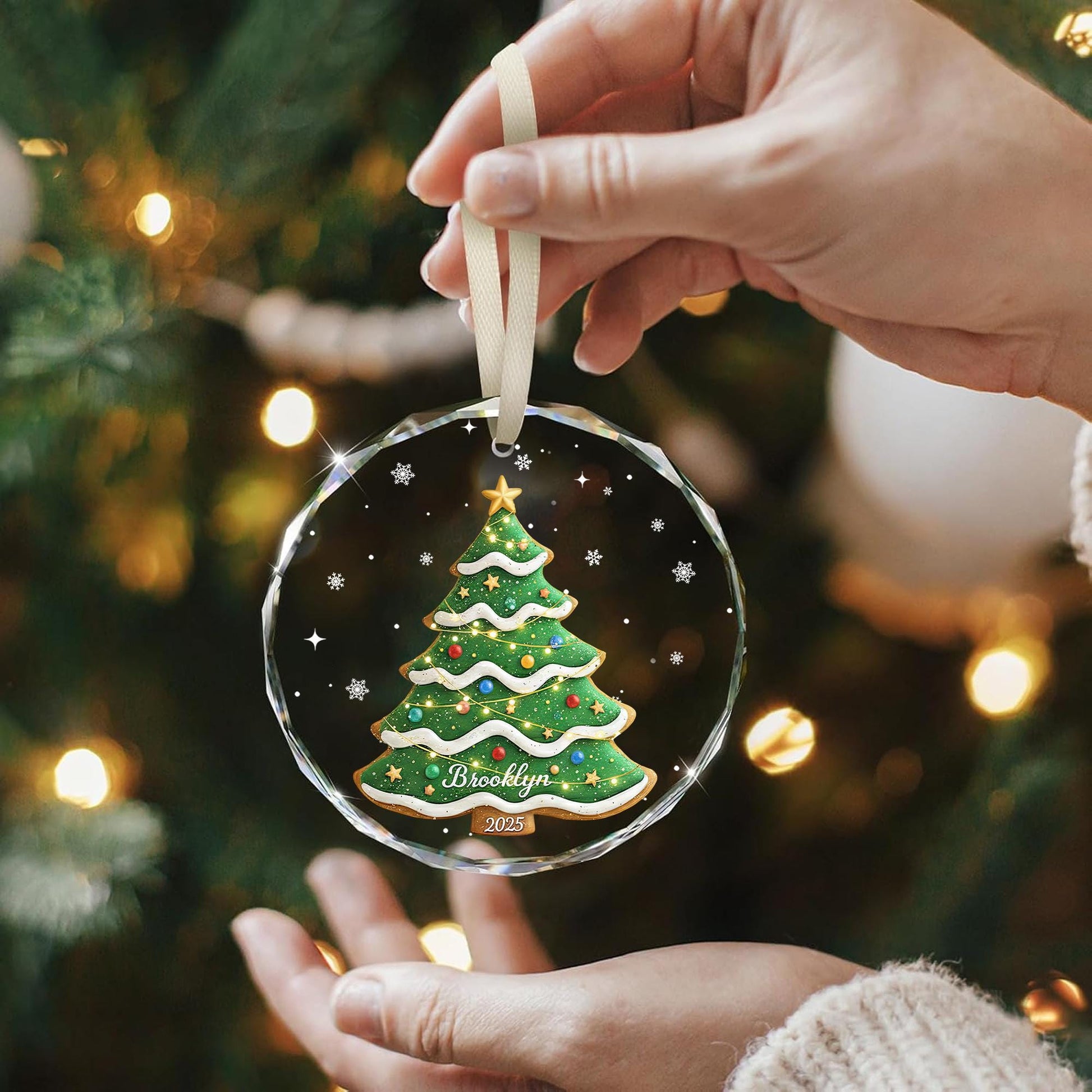 Custom Crystal Christmas Ornament – Personalized Name & Year, Gingerbread Tree Glass Decoration, Holiday Keepsake Gift - product image 4