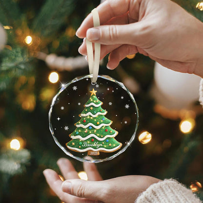 Custom Crystal Christmas Ornament – Personalized Name & Year, Gingerbread Tree Glass Decoration, Holiday Keepsake Gift - product image 4