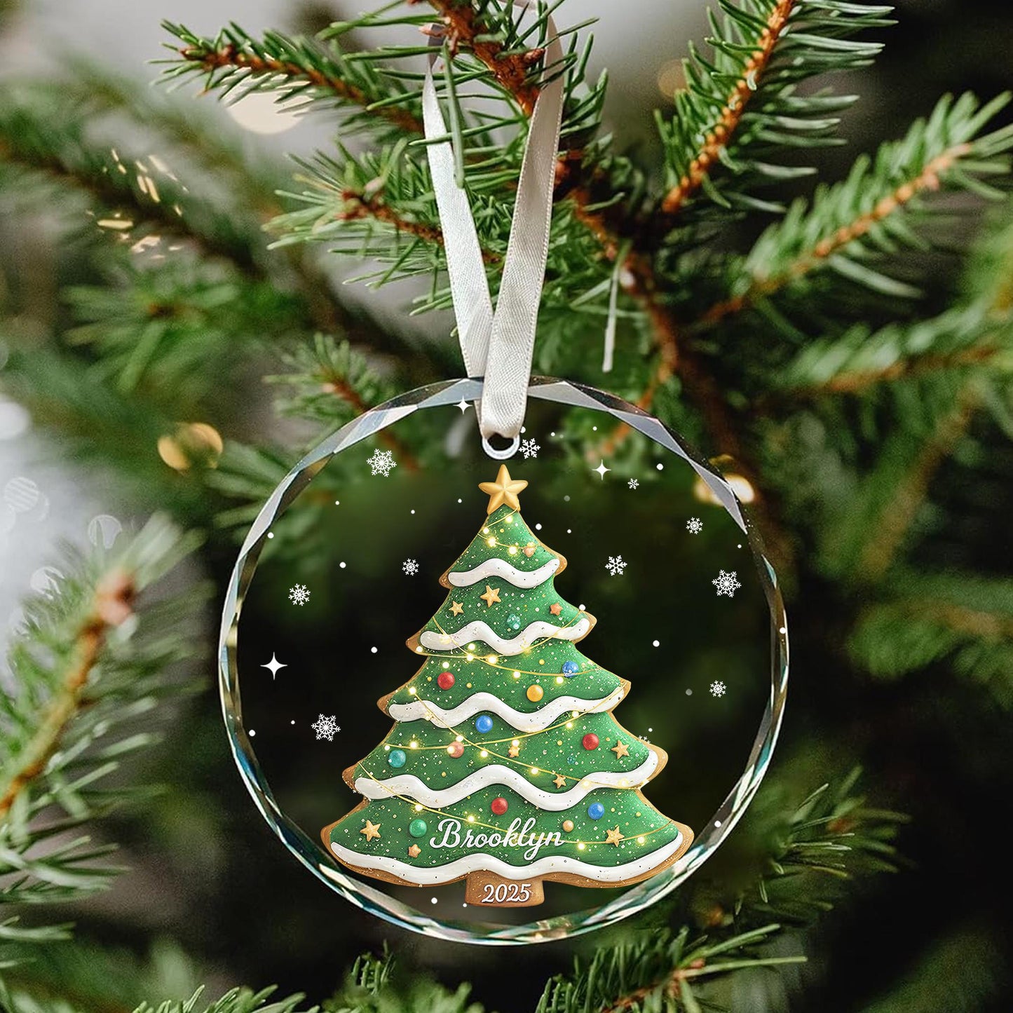 Custom Crystal Christmas Ornament – Personalized Name & Year, Gingerbread Tree Glass Decoration, Holiday Keepsake Gift - product image 6