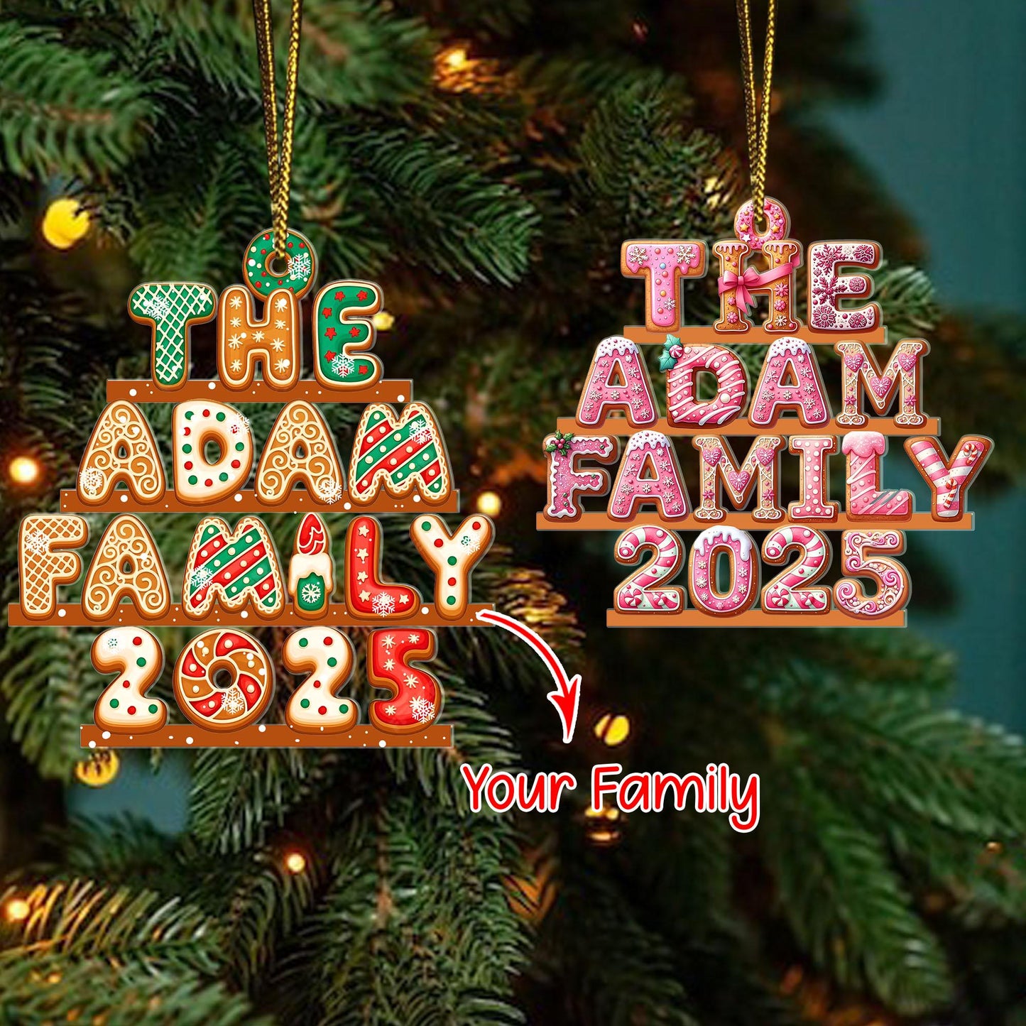 Custom Family Name Gingerbread Alphabet Ornament, 2026 Family Christmas Tree Ornament, Personalized Holiday Ornament - main product image