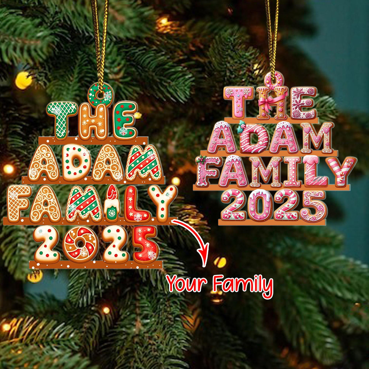 Custom Family Name Gingerbread Alphabet Ornament, 2026 Family Christmas Tree Ornament, Personalized Holiday Ornament - main product image