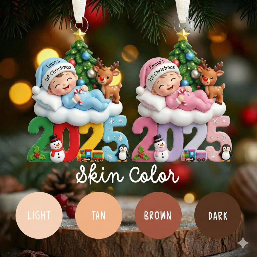 Custom 2D Acrylic Baby Christmas Ornament, Personalized Name & Year, First Christmas Keepsake, Family Name Ornament Gift - main product image