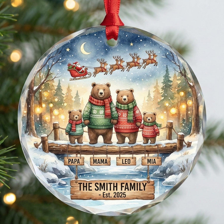 Custom 2D Glass Family Name Ornament, Personalized Members & Year, 6mm Glass Christmas Keepsake, Family Hanging Decor 8cm - main product image