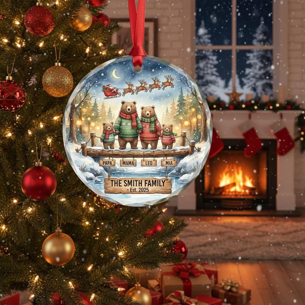 Custom 2D Glass Family Name Ornament, Personalized Members & Year, 6mm Glass Christmas Keepsake, Family Hanging Decor 8cm - product image 3