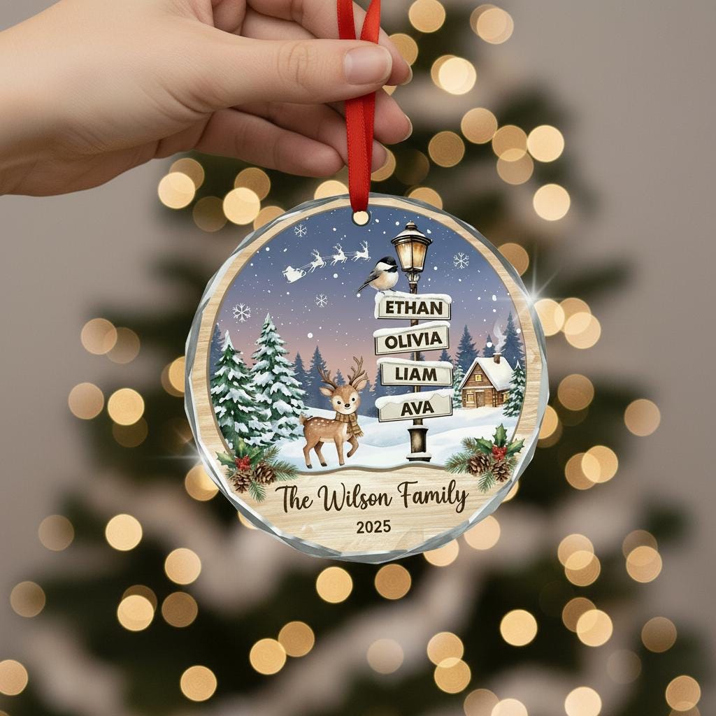 Personalized Family Glass Ornament, Custom Christmas Ornament with Kids Names, Deer Winter Scene, Family Name 2026 Gift - product image 4