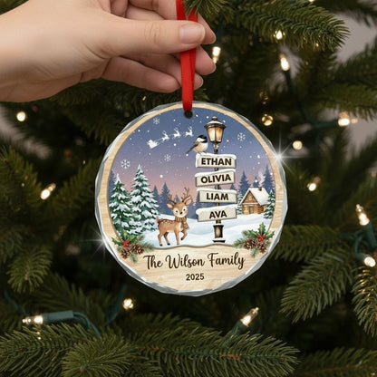 Personalized Family Glass Ornament, Custom Christmas Ornament with Kids Names, Deer Winter Scene, Family Name 2026 Gift - product image 2