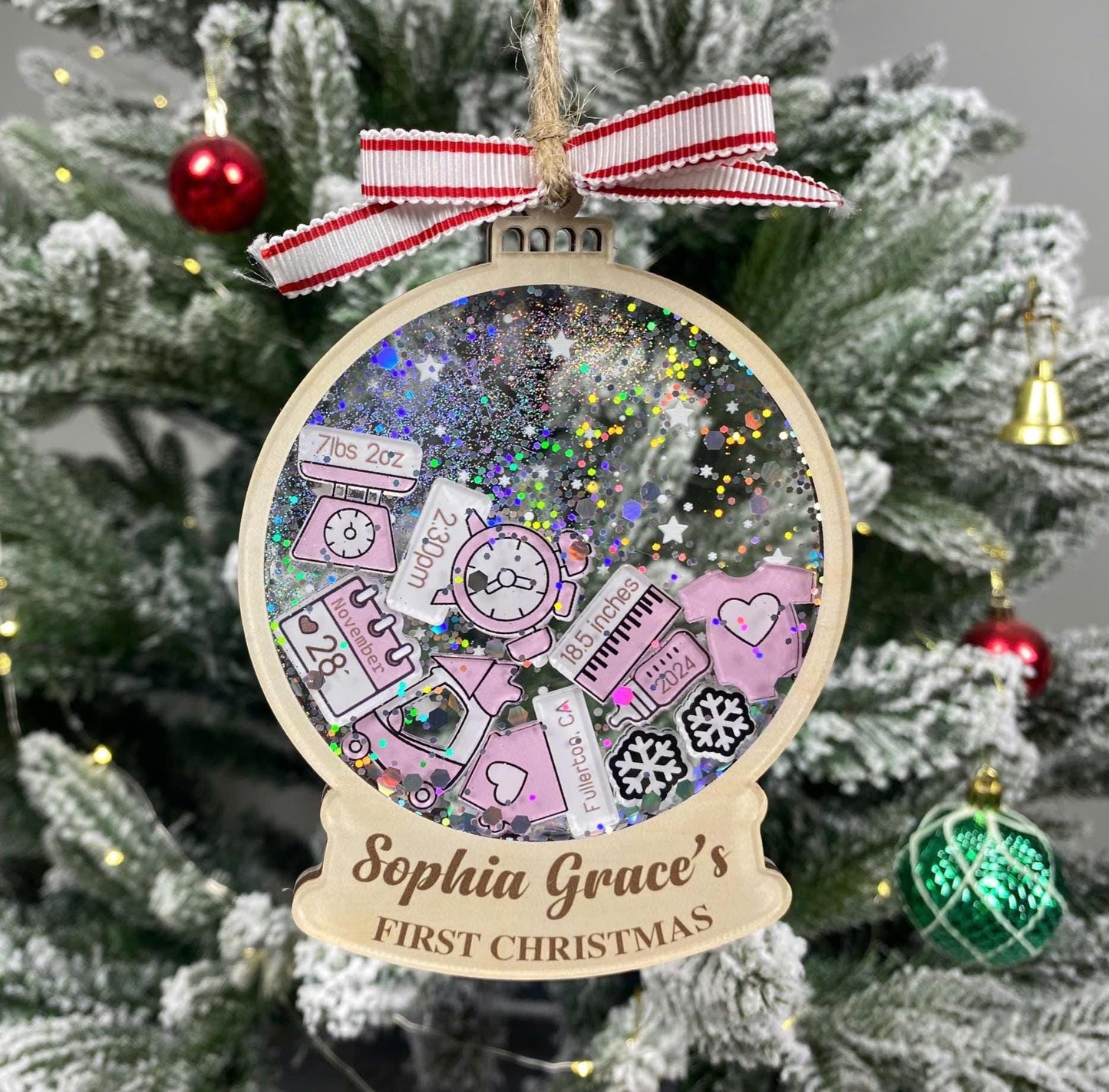 Personalized Baby’s First Christmas Ornament 2026 | Custom Birth Stats Ornament | Newborn Keepsake | Boy Girl Pink Blue Shake Ornament - main product image