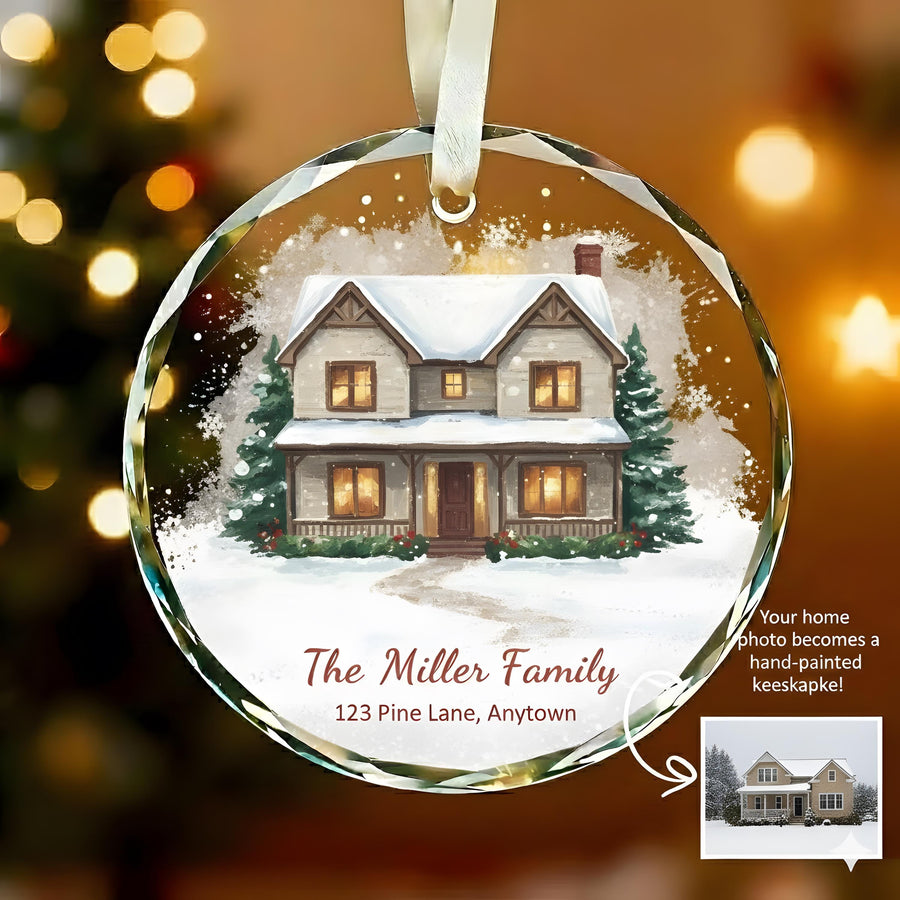 Custom House Portrait Christmas Ornament, Personalized Home Address Family Keepsake, Style Holiday Gift, New Home or First Christmas - main product image