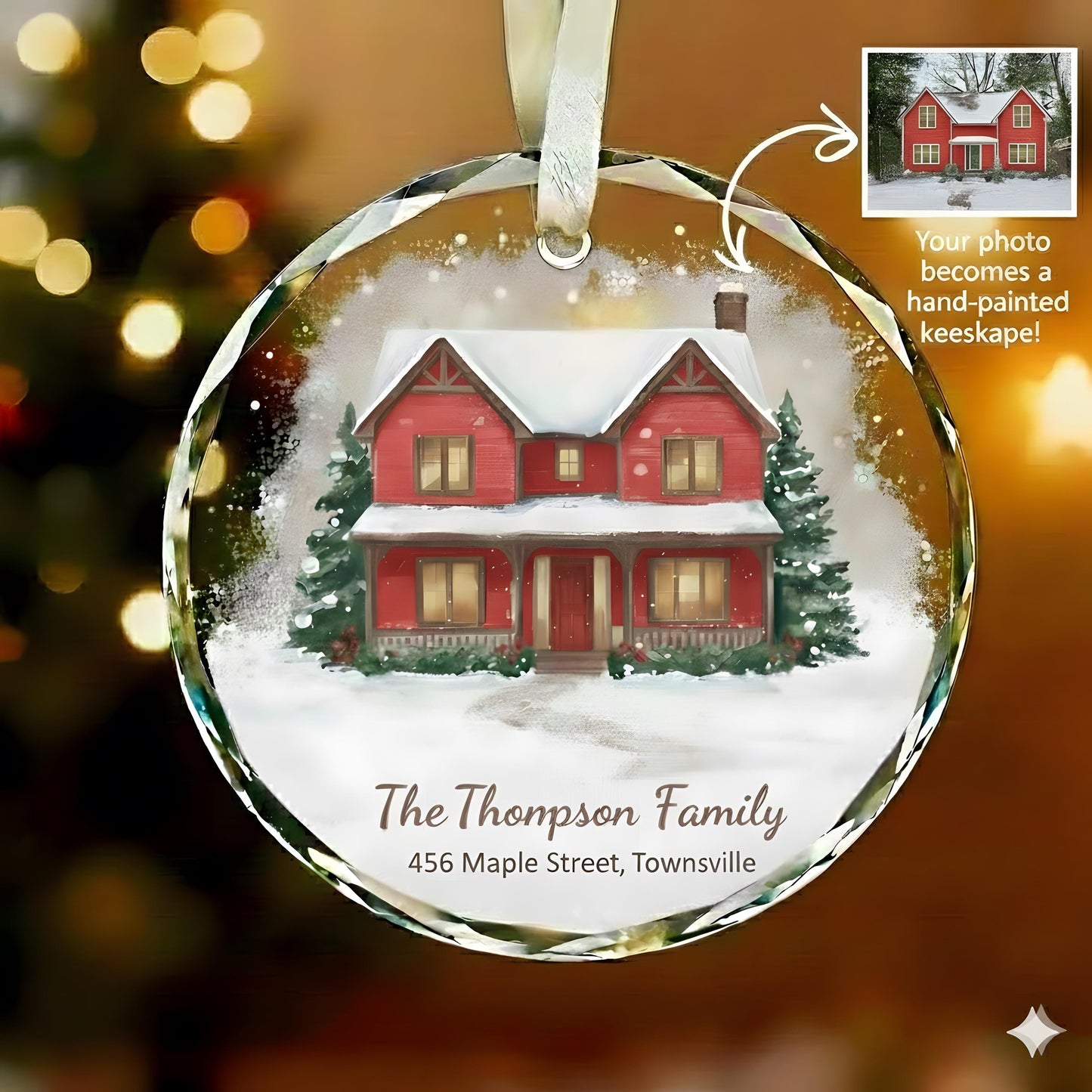 Custom House Portrait Christmas Ornament, Personalized Home Address Family Keepsake, Style Holiday Gift, New Home or First Christmas - product image 3