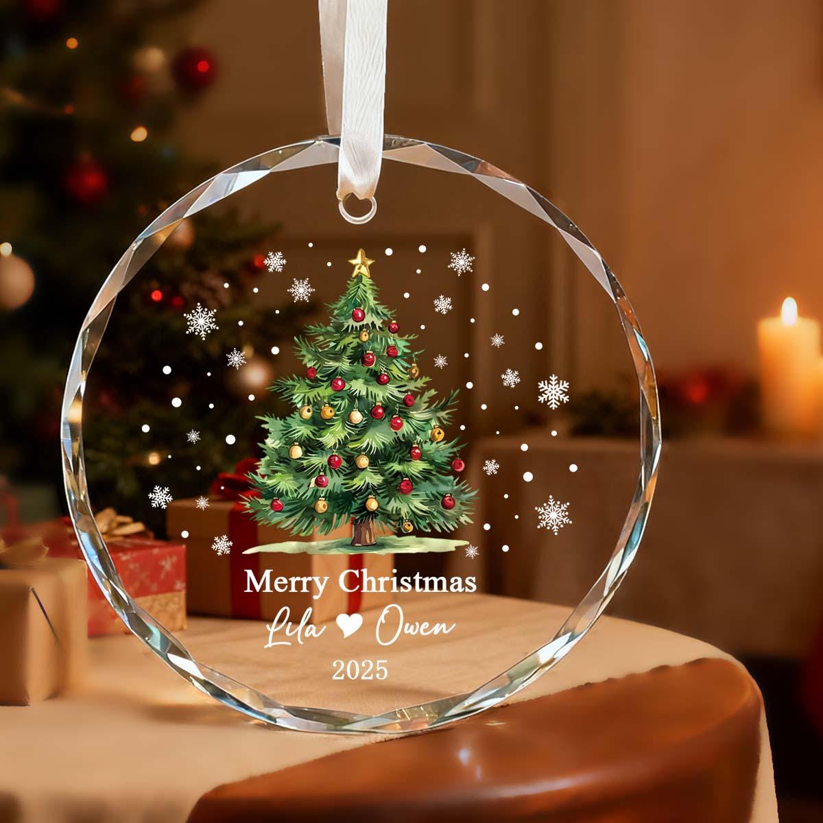 Personalized Crystal Christmas Tree Ornament, Custom Name Keepsake, Couple Holiday Decor Gift - main product image