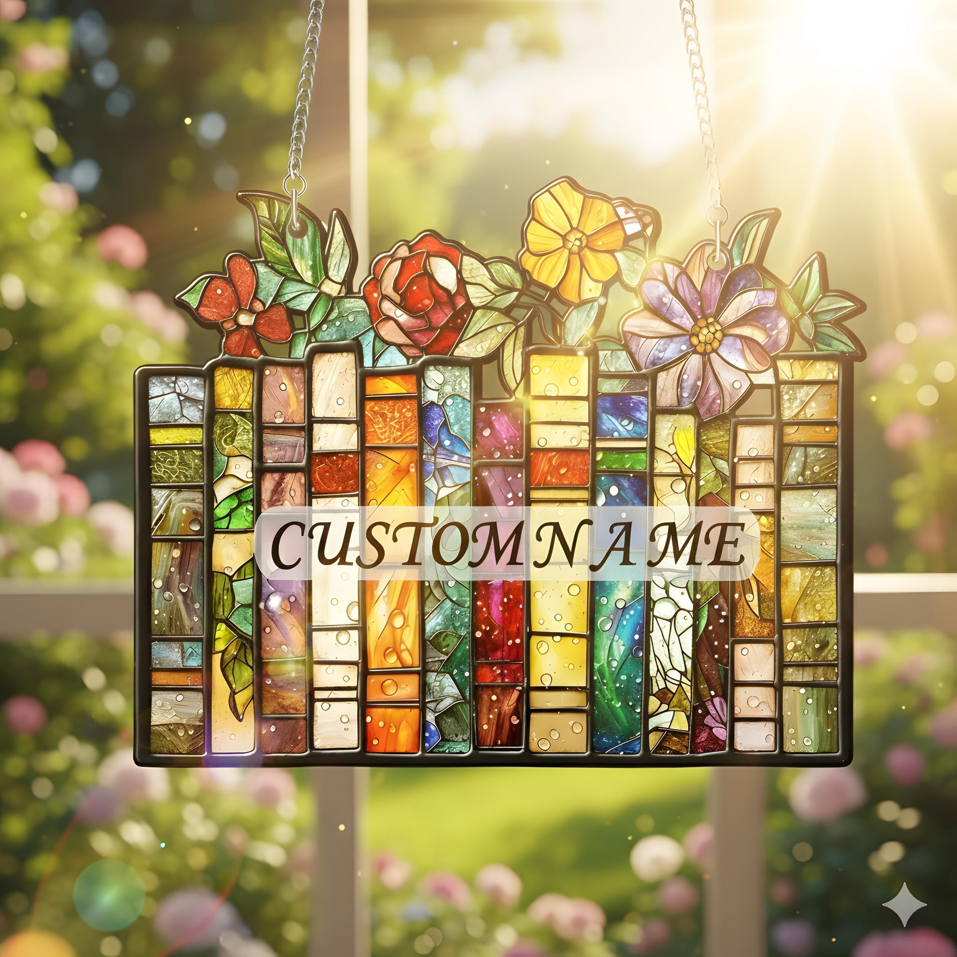Personalized Book and Flower Suncatcher–Custom Acrylic 2D Window Hanging Decor – Literary Floral Gift – Rainbow Sun Catcher for Book Lovers - product image 7