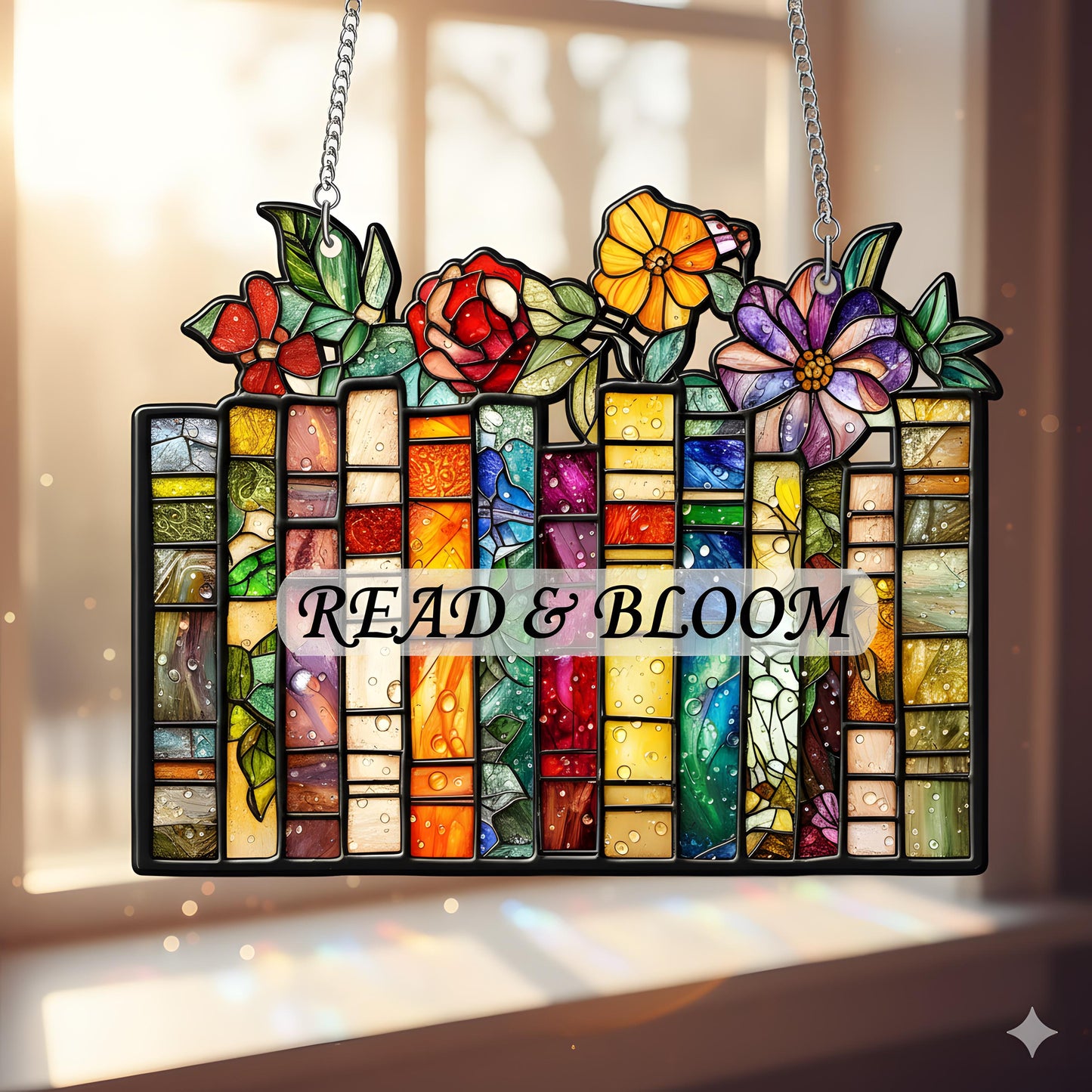 Personalized Book and Flower Suncatcher–Custom Acrylic 2D Window Hanging Decor – Literary Floral Gift – Rainbow Sun Catcher for Book Lovers - product image 9