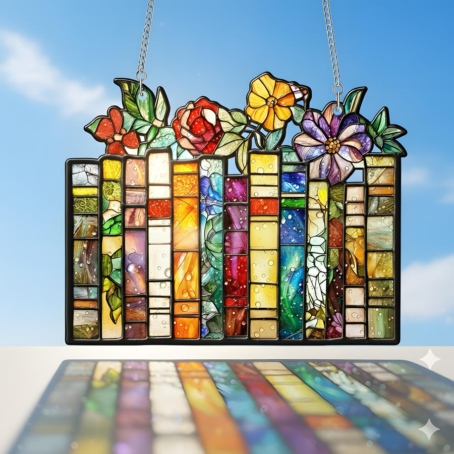 Personalized Book and Flower Suncatcher–Custom Acrylic 2D Window Hanging Decor – Literary Floral Gift – Rainbow Sun Catcher for Book Lovers - main product image